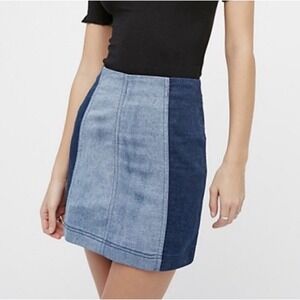 Free People Skirt Women Sz 2 Blue Two Tone Denim Modern Femme Mini Boho Festival